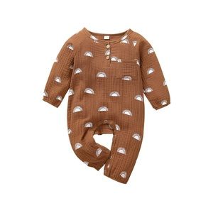 NWOT Sun Print Long Sleeve Romper - Linen Brown